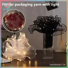 UTZN > 1 Peça De Papel De Embrulho De Flores LED Com Luzes , Malha De Renda , Fio Ondulado , Buquê , Decoração De Embala