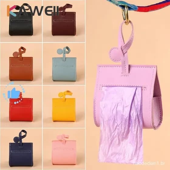 Capa Para Saco De Lixo De Cachorro KAWEII , Dispensador De Cocô De Couro PU De Cor Sólida , Suporte Portátil Sacos
