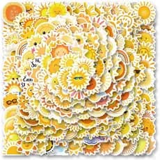 Pacote com 200 Adesivos de Vinil à Prova d'Água com Estampa de Sol, Desenhos Animados Fofos para Garrafa de Água, Laptop