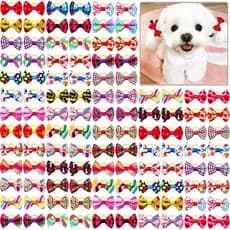 100 Laços para Cães de Estimação, Laços para Cabelo de Cães em Lote com Elásticos 1,37x0,98 polegadas, Laços Pequenos Fe