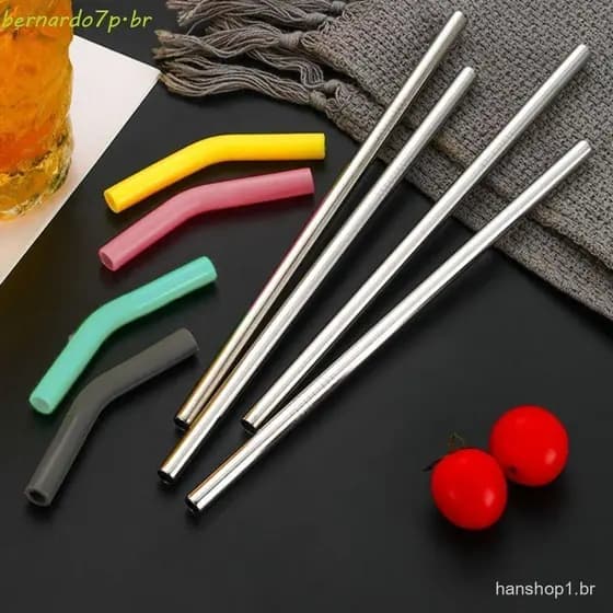 BNARDO 12 Peças Protetores de Canudo, Capas Reutilizáveis de Silicone Curvadas para Pontas de Canudo de Metal de 8mm par