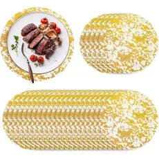 100 Peças de Sousplats Dourados, Sousplats Descartáveis Redondos de 13 Polegadas, Sousplats de Mesa com Folha Dourada pa