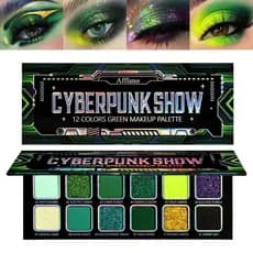 Paleta de Sombras Multicromáticas Verde Afflano, Paleta de Sombras com Glitter Verde que Muda de Cor, Sombra Matte Croma