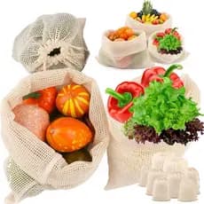 PEASUG Pacote Com 8 Sacos De Produtos Reutilizáveis Laváveis Para Mercearia , Vegetais De Malha De Algodão Geladeira , C