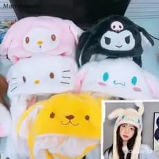 [MAR] Sanrio Jumping Up Cap Cinnamoroll My Melody Orelha Movendo Chapéu Kawaii Kuromi Soft Pelúcia Brinquedos Brinquedo