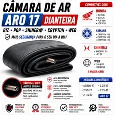 Câmara De Ar Moto Aro 17 Reforçada Biz 100 125 Pop Mobilete Válvula TR4 Original Resistente