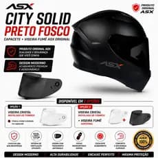 Capacete Para Moto Masculino e Feminino  Asx City Solid  Preto Fosco  + Viseira Fume ASX Original