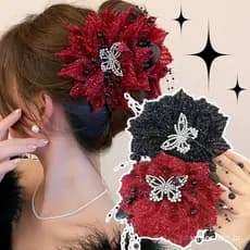[Destaque] Grampo De Cabelo Com Borla De Flor De Borboleta – Clipe De Tubarão Rabo De Cavalo Feminino Garra De Tamanho G