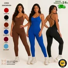 Macacão feminino  Longo Academia canelado Anarruga Costa X