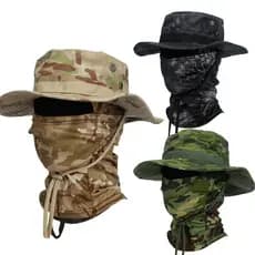 Kit Chapéu Boonie + Máscara Balaclava Proteção Solar UV Pesca Airsoft Tático - Conjunto Respirável Camuflado