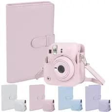 Kit 2 em 1 Bolsa Estojo Couro Instax Mini 12 Com Alça + Álbum De Fotos 108 Bolsos 3 Polegadas - Proteção e Organização