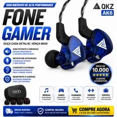 QKZ AK6 Fones de Ouvido C/Fio Intra-Auriculares Monitor Dinâmico de Palco Graves Microfone Azul