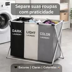 Cesto De Roupa Suja Organizador Lavanderia 3 Compartimentos Separador Dobrável Grande Praticidade