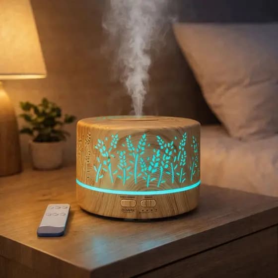 Difusor Umidificador Aromatizador Purificador Vapor frio  Ar Ultrassônico 700ml Controle Remoto LED