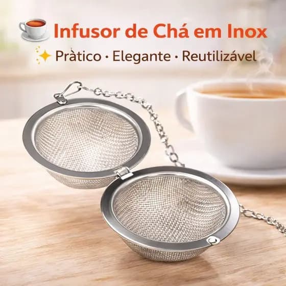 Infusor Chá Inox Mini Peneira Coador Ervas Reutilizável Filtro Aço Inoxidável Premium Bule e Caneca