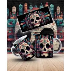 Caneca Decorada Caveira Mexicana 325ml em Cerâmica – Presente Criativo