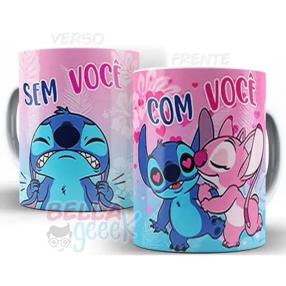 Caneca Lilo & Stitch Com Você e Sem Você 1und Promocional Envio Imediato