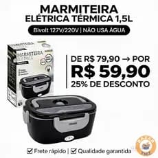 Marmiteira Elétrica Térmica 1,5L Bivolt Aquecer Refeição Trabalho Faculdade Viagem Sem Água Preta