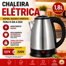 Chaleira Elétrica 1,8L Inox 110V OU 220V Jarra Ferve Rápido Base 360° Desligamento Automático