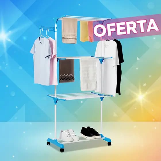 Varal De Chão Vertical 3 Andares Dobrável Com Rodinhas Cabideiro Retrátil Reforçado 48Kg