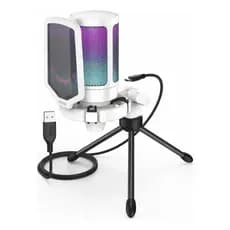 Microfone Gamer Fifine USB Ampligame A6v ORIGINAL Condensador Cardioide PodCast RBG Exclusivo Cor Branco