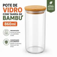 Pote De Vidro Hermético 860ml Tampa De Bambu Porta Mantimentos Café Açúcar Organizador