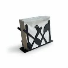 Porta Guardanapo Vertical Preto com Design de Talheres para Mesa Posta Moderna