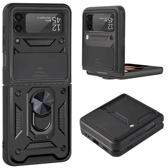 Para Samsung Galaxy Z Flip 8 7 6 5 4 3 Caso Capa De Câmera Embutido 360 ° Girar Anel Suporte Magnético Protetor À Prova