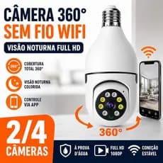 2/4 Câmeras De Segurança , Lâmpada 360 WiFi IP HD Visão Noturna PTZ Sem Fio Inteligente Interna