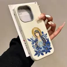 Capa Branca Capinha Coruro Para IPhone 13 11 12 16 15 14 17 Normal Plus Pro Max Couro Falso Nossa Senhora Caso De Telefo