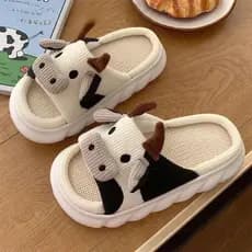 Linda vaca linho estilo grosso senhoras chinelos ao ar livre estilo casal WX012 516 G0EB