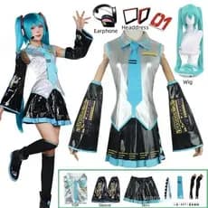 Anime Miku Cosplay Traje Peruca Headwear Conjunto Completo De Acessórios De Festa De Halloween Para Meninas Mulheres 753