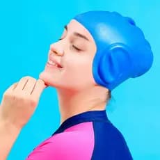 Touca De Natação De Silicone À Prova D'água Para Adultos Com Proteção De Ouvido Homens E Mulheres , Cor Sólida
