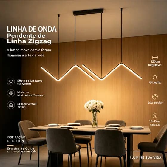 Luminária suspensa moderna e minimalista para sala de jantar,LED em formato ondulado,ajustável 110-220V