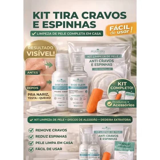 Kit Tira Cravos e Espinhas Limpeza de Pele Completa Em Casa Fácil de usar