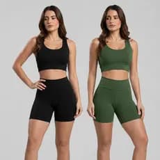 Kit 2 Conjuntinhos Básicos de Top e Short Fitness Academia Zero Transparência para Treinos