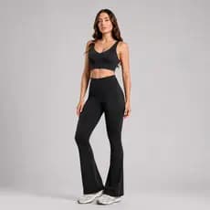 Conjunto Calça Flare Bailarina + Top Decote V Com Zero Transparencia Fitness Academia e Uso Diario