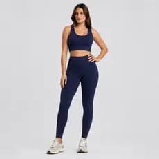 Conjunto Academia Treino Top e Calça Legging Feminina Básica Fitness Sem Transparencia