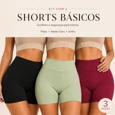 kit 3 Shorts Básicos Fitness Feminino Cintura Alta Suplex Premium Zero Transparência Academia