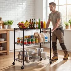 🔥92x77x34cm🔥Carrinho de serviços 3 Prateleiras Inox multiuso auxiliar resistente com rodas