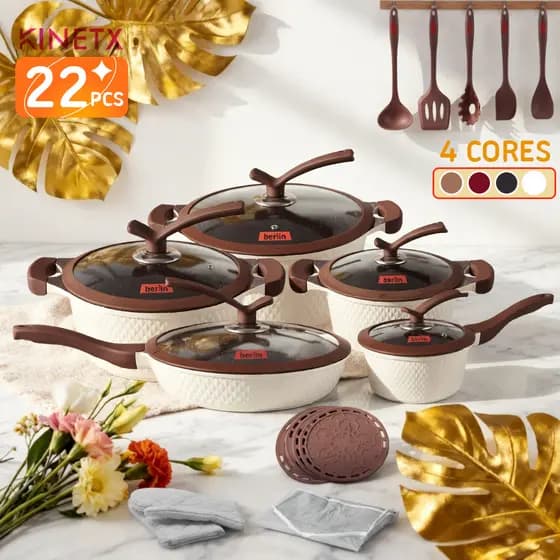 Conjunto Panelas Antiaderente 22 Peças Antiaderente Indução Gás Conjunto Revestido Cerâmica Várias Cores