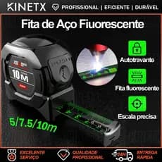 Fita Métrica Aço Inoxidável carbono De Alta Precisão 5M/7.5M/10M Trena Profissional Fluorescente Trava
