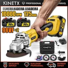 Esmerilhadeira Lixadeira Angular Profissional Elétrica Sem Fio 2 Baterias 1000W 125mm Motor Brushless Maleta | KINETX