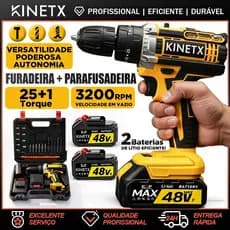 Furadeira Parafusadeira Sem Fio 48Vf 2 Baterias Maleta Brushless Acessorios Profissional 3/8 10mm l KINETX