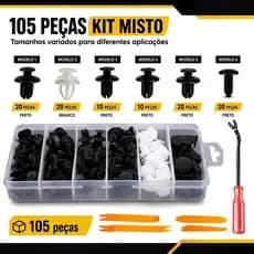 Kit 105/100 Presilhas Grampos Automotivos Universal Prendedor Parabarro Parachoque Pino Carro Veiculo