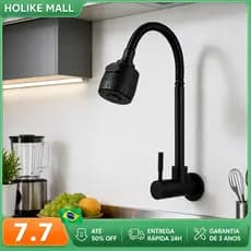 Inox Preto Torneira Com Chuveiro Com Rotação De 360° Cozinha Luxo Parede Promoção