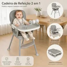 Cadeira de Alimentação Refeição Infantil 3 em 1 Alta Baixa e Assento de Elevação