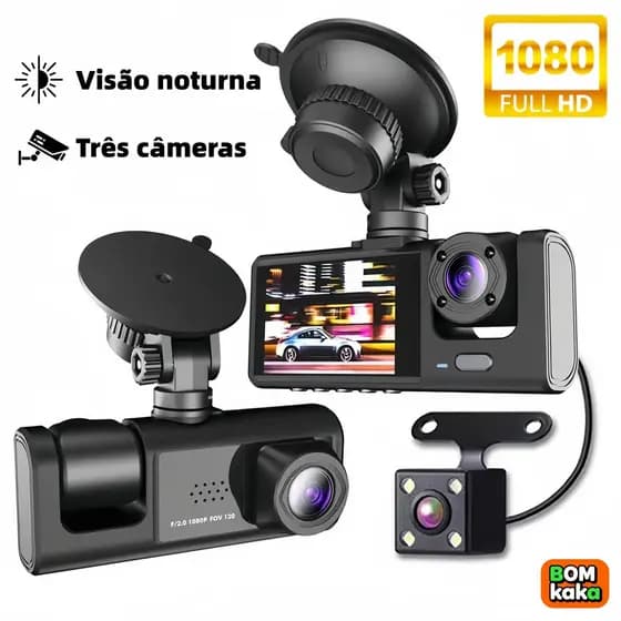 Gravador de Vídeo Veicular Triplo Canal Full HD 1080P – 3 Lentes para Câmera de Carro