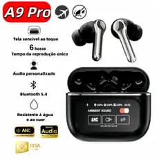 A9 Pro Fone de Ouvido TWS ANC | Bluetooth 5.4 Touch Screen Cancelamento de Ruído Sem Fio