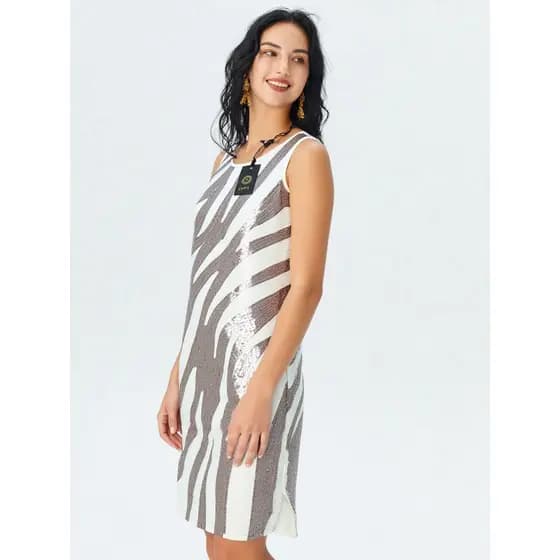 Vestido Feminino Regata com Paetês Brilho Zebra Glam – Festa / Noite